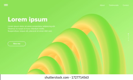 Minimalism bright background. Modern startup landing page. 3d round figure. Vector illustration main page. Abstract circle art.