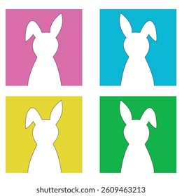 Minimalism bunny. Happy Easter. Postcards or invitations. Bright colored with space for text.