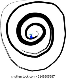 Minimalism chinese style brush painting character in spiral object. Vector eps format. 
