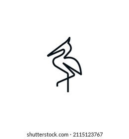 el concepto de minimalismo y el logotipo del contorno de cigüeña limpia. Ilustración del vector