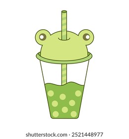 minimalism design of a bubble tea drink in the form of a frog in green color