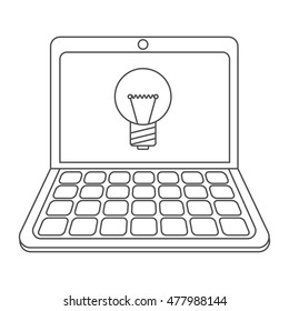 Minimalism digital illustration of a laptop computer displaying on its screen made by curved lines and geometrical shapes in vector eps 10 format for creative design