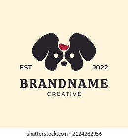 Minimalism dog featuring wine glasses logo design