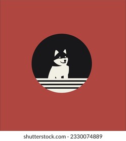 Minimalism dog logo vector design. Japanese style