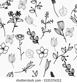 Minimalism flowers and plants seamless pattern.