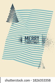 Minimalism geometric vintage grunge stencil splash style Christmas greeting card design. Retro vector illustration.