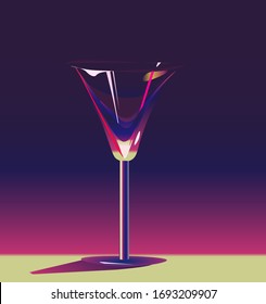 Minimalism. Glass with martini on the retro fashion Sci-Fi Background vector illustration. 