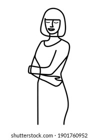 Minimalism hand drawn female vector portrait in modern abstract one line drawing graphic style. Decor print, wall art, creative design for social media. Trendy template with portrait woman front face