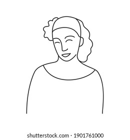 Retrato vectorial hembra dibujado a mano en un estilo gráfico de dibujo de una línea abstracto moderno. Impresión de decoración, arte en la pared, diseño creativo para los medios sociales. Plantilla de moda con la cara delantera de la mujer retratada