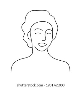 Retrato vectorial hembra dibujado a mano en un estilo gráfico de dibujo de una línea abstracto moderno. Impresión de decoración, arte en la pared, diseño creativo para los medios sociales. Plantilla de moda con la cara delantera de la mujer retratada