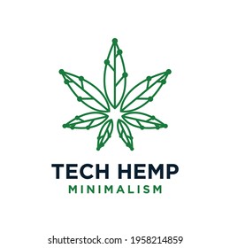 minimalism hemp tech green line vector logo