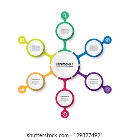 Minimalism Infographic design template with icons, options or steps. With the shape like a colorful snowflake in white background.