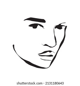 Minimalism linear Cubism face. One continuous line face. Creative design for wall art, poster, labels, t-shirt prints