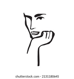 Minimalism linear Cubism face. One continuous line face. Creative design for wall art, poster, labels, t-shirt prints