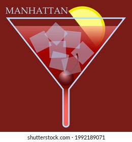 minimalism logo manhattan cocktail in red tones with ice lemon ivishney