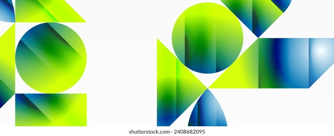 Minimalism meets gradient allure. Geometric shapes intertwine in a tranquil backdrop. Subtle hues meld, creating serene yet dynamic canvas, testament to modern aesthetics