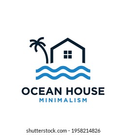 minimalism ocean house vector logo