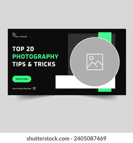 Minimalism photography video tutorial tips and tricks thumbnail banner design, videography video cover banner design, editable vector eps 10 file format