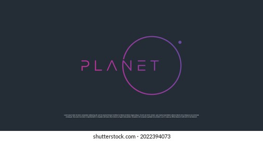 Minimalism planet logo with circle line art concept Premium Vector