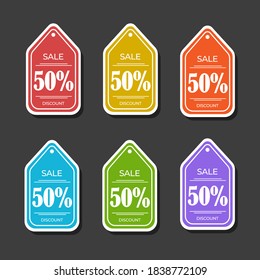minimalism sticker discount sale tags banner with different color pack. vector for your promotion sales. website sales template. 
