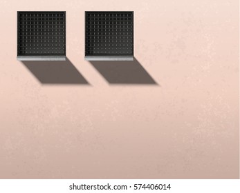 Minimalism style architecture background. Abstract wall with windows. Jail windows illustration. Building wall vector image. Grunge facade. Home guard. House wall front view.