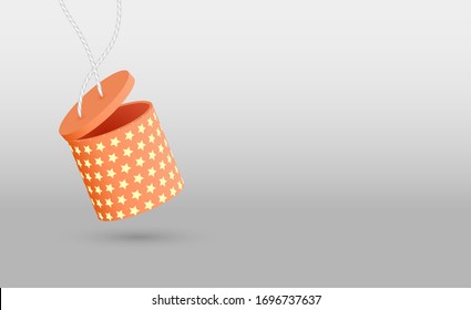 Minimalism style. Orange gift box on a grey background. Vector stock illustration for banner