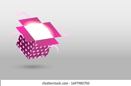 Minimalism style. Pink gift box on a grey background. Vector stock illustration