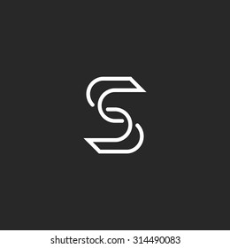 Minimalism style S letter logo monogram, mockup illusion intersection lines initials SS emblem for business card.