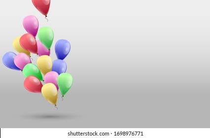 Minimalism style.Colorful air balloons on a grey background. Vector stock illustration for banner