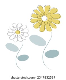 Minimalismo, dos flores flotando. Gris y oro