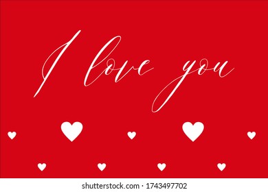 Minimalism vector I Love You card. Valentines Day design with small hearts pattern. Romantic calligraphy image with hearts pattern. 
