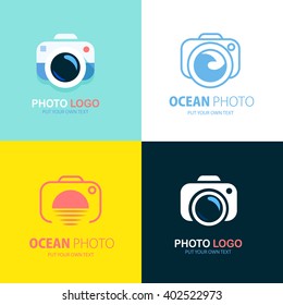 Minimalism Vector Ocean Photo Logo icon symbol template design on white and colorful background