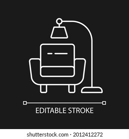 Minimalism white linear icon for dark theme. Minimalist style in interior. Things with meaning. Thin line customizable illustration. Isolated vector contour symbol for night mode. Editable stroke