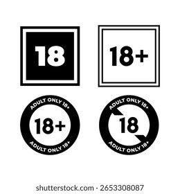 Minimalist 18 Plus Icon Label for Adult Warning Use