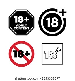 Etiqueta de icono minimalista 18 Plus para uso de advertencia para adultos