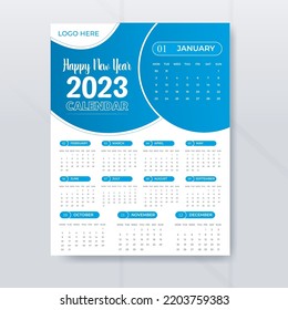 Minimalist 2023 Calendar Layout, Print Ready wall calendar, or New year Desk Calendar template design.