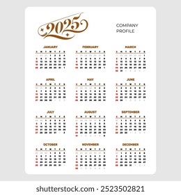 Minimalist 2025 Calendar with Modern Font for New Year