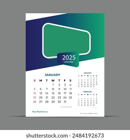 Minimalist 2025 calendar template design. Clean and modern layout, perfect for personal or professional use