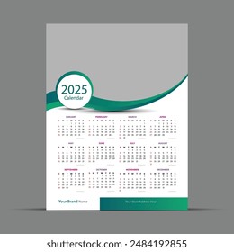 Minimalist 2025 calendar template design. Clean and modern layout, perfect for personal or professional use