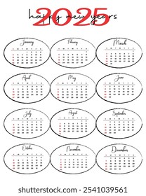 minimalist 2025 calendar template with editable vector design for easy customization.