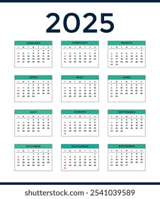 minimalist 2025 calendar template with editable vector design for easy customization