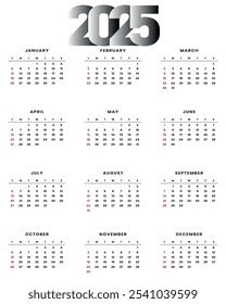 minimalist 2025 calendar template with editable vector design for easy customization.