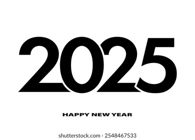 Minimalist 2025 Happy New Year Typography. Festive design template for greeting card