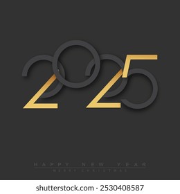 Minimalist 2025 New Year and Christmas Greeting Design on Dark Background. Vector illustration