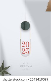 Minimalist 2025 New Year concept with hanging bauble