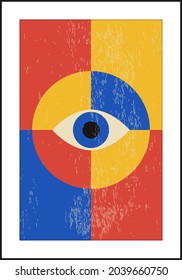 Minimalist 20s geometric design poster with human eye, vector template