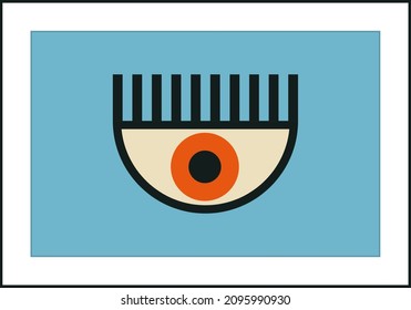 Minimalist 20s geometric design poster with human eye, vector template