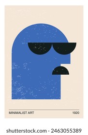 Minimalist 20s geometric design poster with stylized face, vector template
