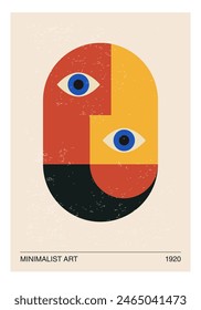 Minimalist 20s geometric design poster with stylized face, vector template