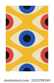 Minimalist 20s geometric design poster with human eye, vector template